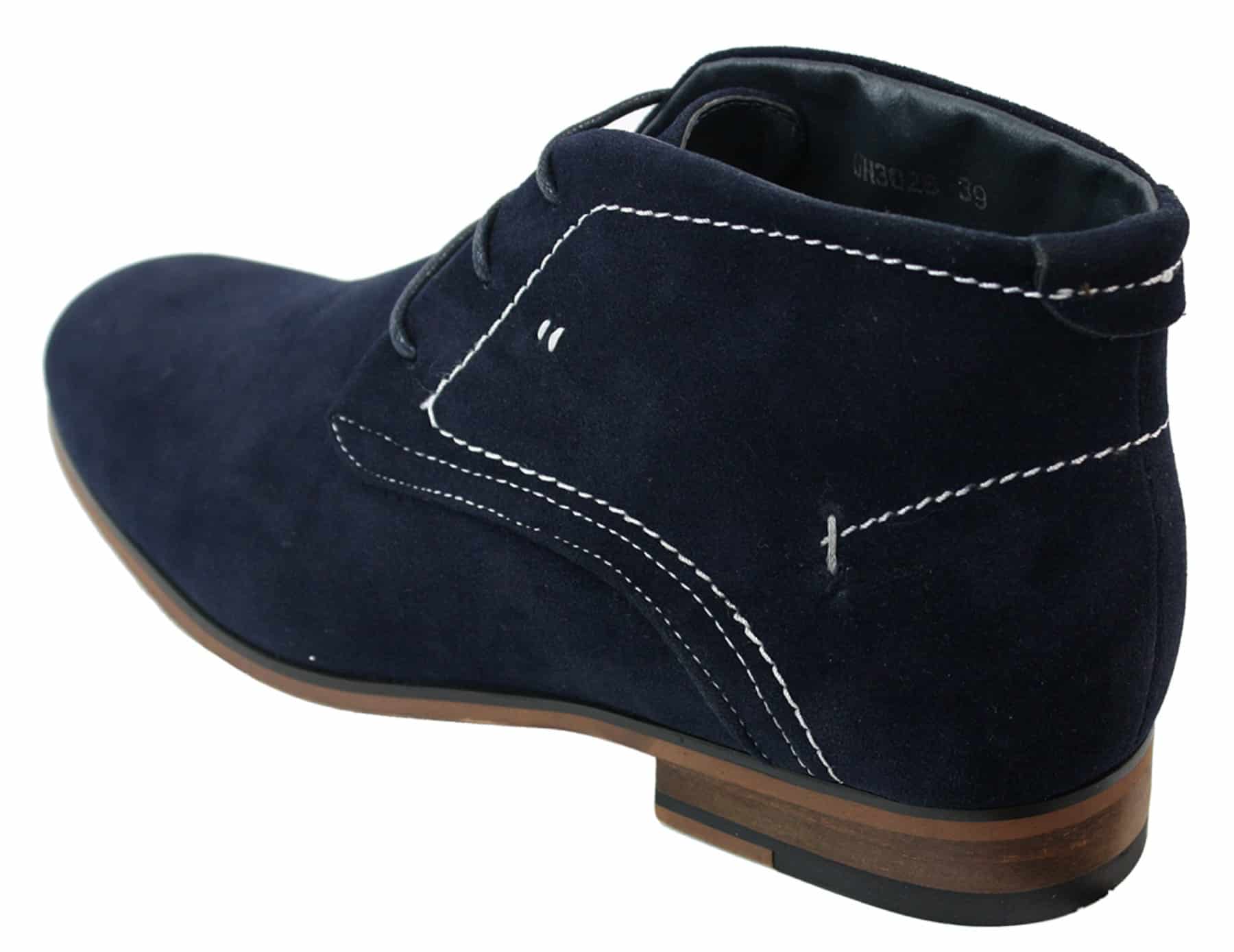 Botas casuais masculinas estilo deserto em camurça, nas cores marrom, preto e azul marinho, com forro de couro.