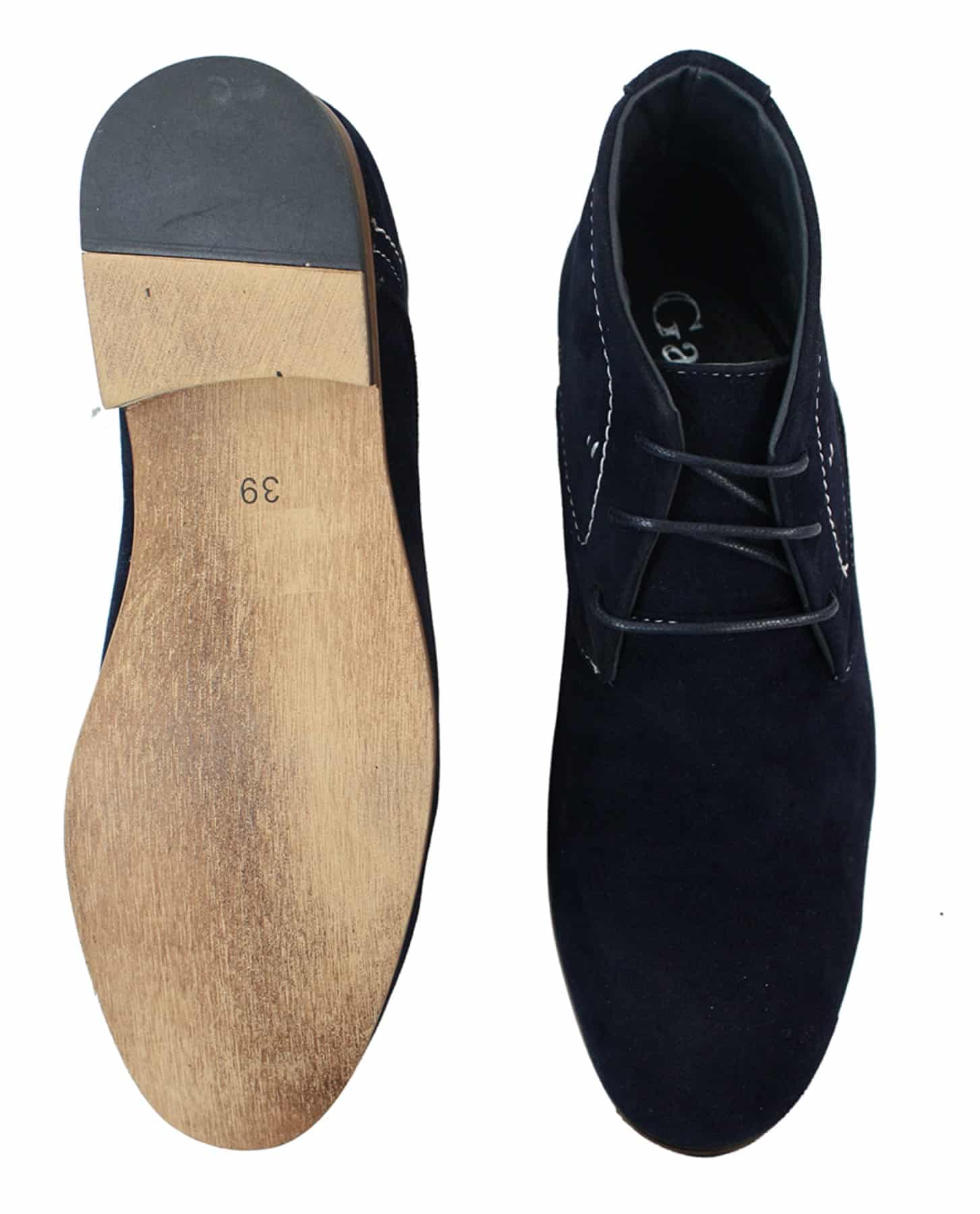 Botas casuais masculinas estilo deserto em camurça, nas cores marrom, preto e azul marinho, com forro de couro.