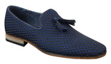 Sapatos de condução masculinos sem fecho com borlas, estilo casual elegante retrô, azul marinho, forro em couro preto.