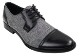 Sapatos masculinos casuais elegantes com cadarço em tweed e couro, estilo vintage retrô.