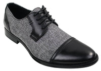 Sapatos masculinos casuais elegantes com cadarço em tweed e couro, estilo vintage retrô.