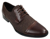 Sapatos masculinos casuais elegantes com cadarço em tweed e couro, estilo vintage retrô.