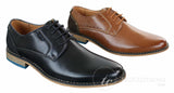 Sapatos sociais masculinos Galax GH3117, com cadarço, em couro clássico marrom-claro e camurça preta.