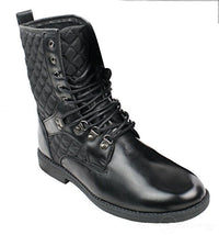 Botas masculinas italianas pretas com forro de couro e cadarço, estilo casual com losangos.