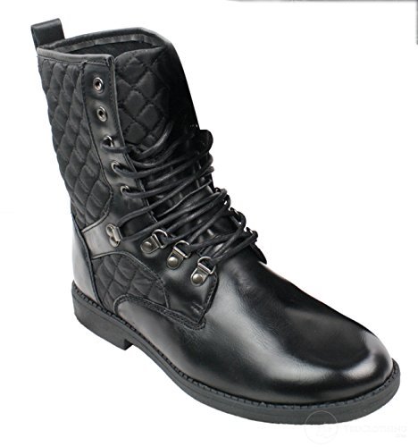 Botas masculinas italianas pretas com forro de couro e cadarço, estilo casual com losangos.