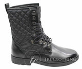 Botas masculinas italianas pretas com forro de couro e cadarço, estilo casual com losangos.