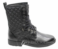 Botas masculinas italianas pretas com forro de couro e cadarço, estilo casual com losangos.