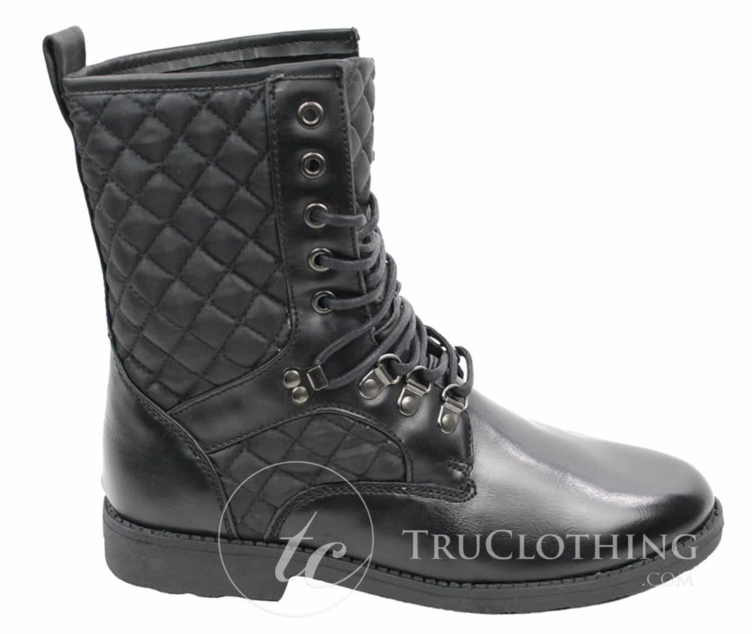 Botas masculinas italianas pretas com forro de couro e cadarço, estilo casual com losangos.