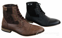 Botas Galax GLX3516 masculinas estilo retrô vintage urbano, cano curto, em couro camurça com cadarço, para um visual elegante e casual.