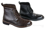 Botas masculinas Galax GLX3521, estilo brogue, em couro e camurça marrom e preto, com cadarço, modelo cowboy, elegantes e casuais.
