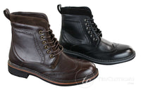 Botas masculinas Galax GLX3521, estilo brogue, em couro e camurça marrom e preto, com cadarço, modelo cowboy, elegantes e casuais.