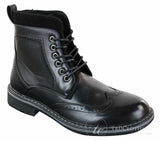 Botas masculinas Galax GLX3521, estilo brogue, em couro e camurça marrom e preto, com cadarço, modelo cowboy, elegantes e casuais.