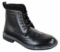 Botas masculinas Galax GLX3521, estilo brogue, em couro e camurça marrom e preto, com cadarço, modelo cowboy, elegantes e casuais.