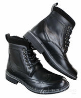 Botas masculinas Galax GLX3521, estilo brogue, em couro e camurça marrom e preto, com cadarço, modelo cowboy, elegantes e casuais.