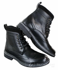 Botas masculinas Galax GLX3521, estilo brogue, em couro e camurça marrom e preto, com cadarço, modelo cowboy, elegantes e casuais.