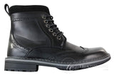 Botas masculinas Galax GLX3521, estilo brogue, em couro e camurça marrom e preto, com cadarço, modelo cowboy, elegantes e casuais.