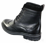 Botas masculinas Galax GLX3521, estilo brogue, em couro e camurça marrom e preto, com cadarço, modelo cowboy, elegantes e casuais.