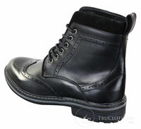 Botas masculinas Galax GLX3521, estilo brogue, em couro e camurça marrom e preto, com cadarço, modelo cowboy, elegantes e casuais.