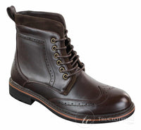 Botas masculinas Galax GLX3521, estilo brogue, em couro e camurça marrom e preto, com cadarço, modelo cowboy, elegantes e casuais.