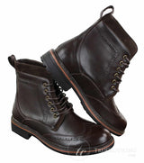 Botas masculinas Galax GLX3521, estilo brogue, em couro e camurça marrom e preto, com cadarço, modelo cowboy, elegantes e casuais.