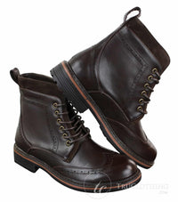 Botas masculinas Galax GLX3521, estilo brogue, em couro e camurça marrom e preto, com cadarço, modelo cowboy, elegantes e casuais.