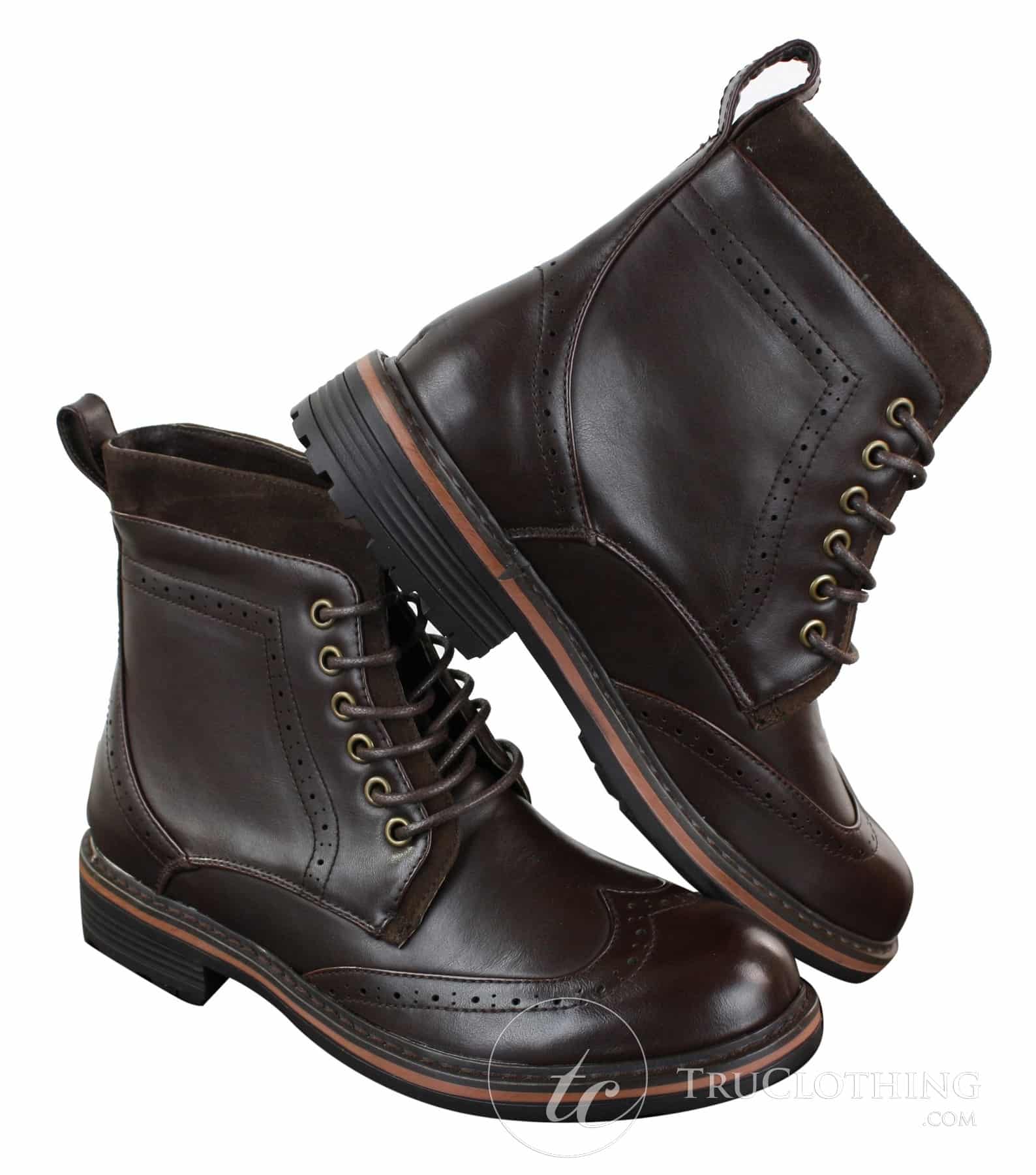 Botas masculinas Galax GLX3521, estilo brogue, em couro e camurça marrom e preto, com cadarço, modelo cowboy, elegantes e casuais.