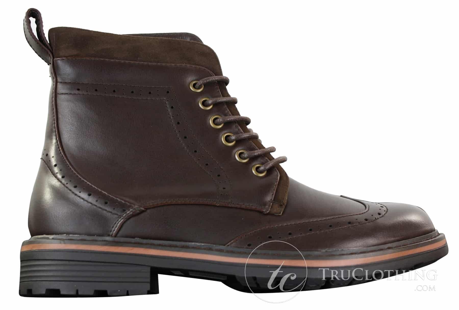 Botas masculinas Galax GLX3521, estilo brogue, em couro e camurça marrom e preto, com cadarço, modelo cowboy, elegantes e casuais.
