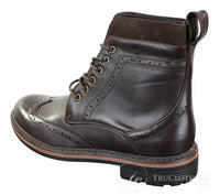 Botas masculinas Galax GLX3521, estilo brogue, em couro e camurça marrom e preto, com cadarço, modelo cowboy, elegantes e casuais.