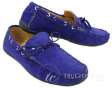 Mocassim masculino náutico em camurça, com cadarço, nas cores marrom e azul, estilo italiano.