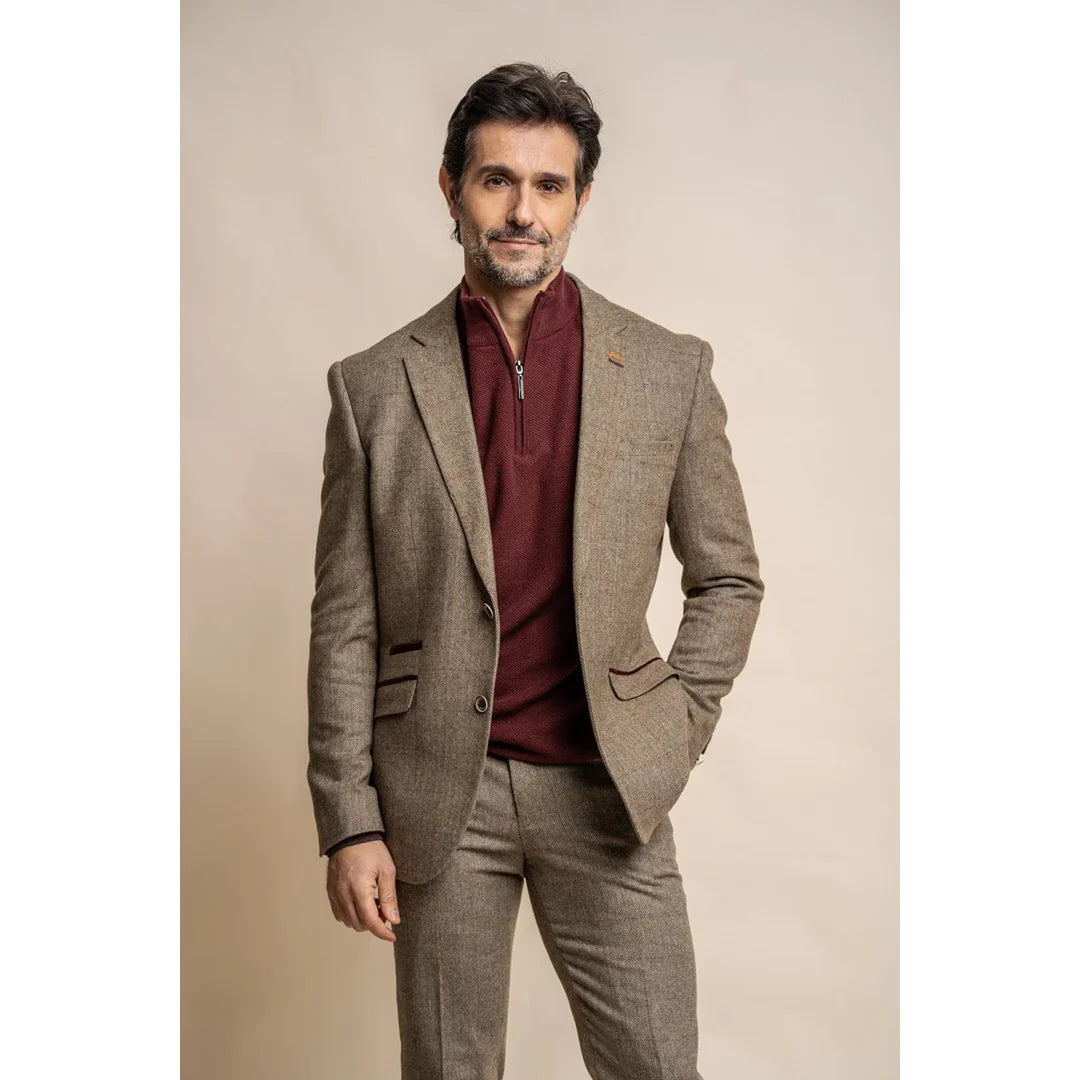 Gaston - Blazer masculino de tweed xadrez verde-oliva