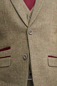 Terno masculino de tweed verde-oliva xadrez