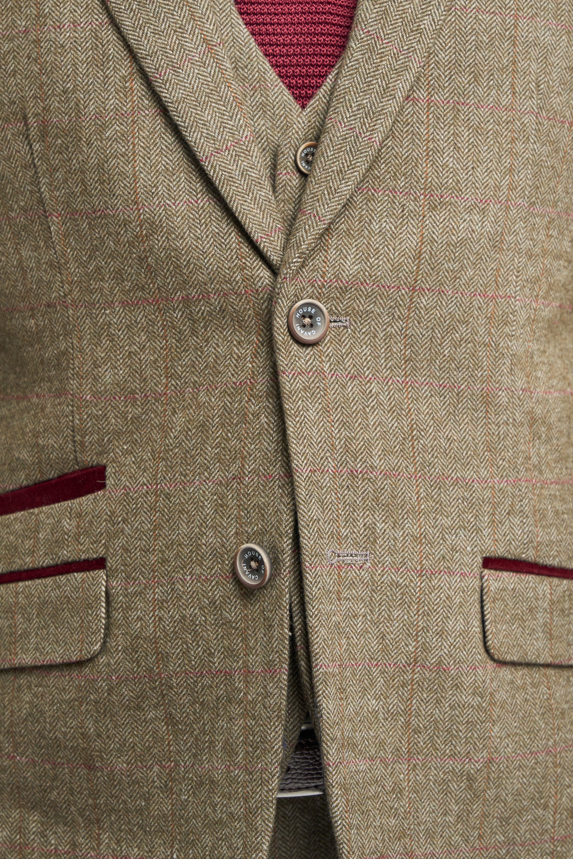 Terno masculino de tweed verde-oliva xadrez