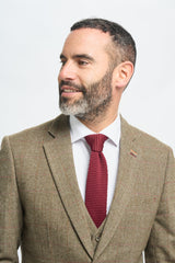Terno masculino de tweed verde-oliva xadrez