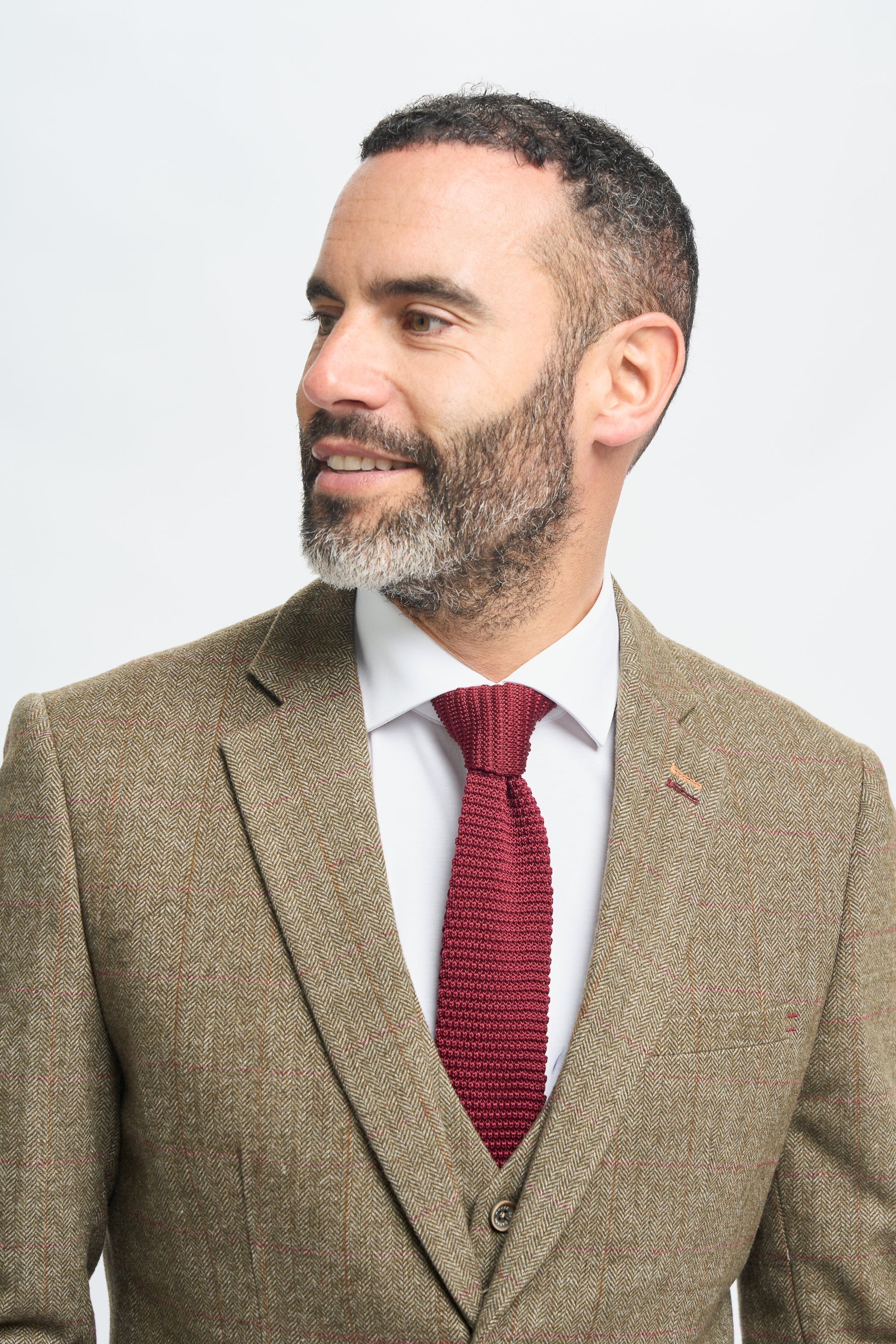 Terno masculino de tweed verde-oliva xadrez