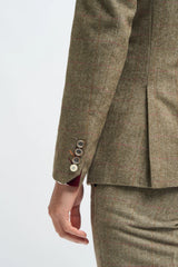 Terno masculino de tweed verde-oliva xadrez