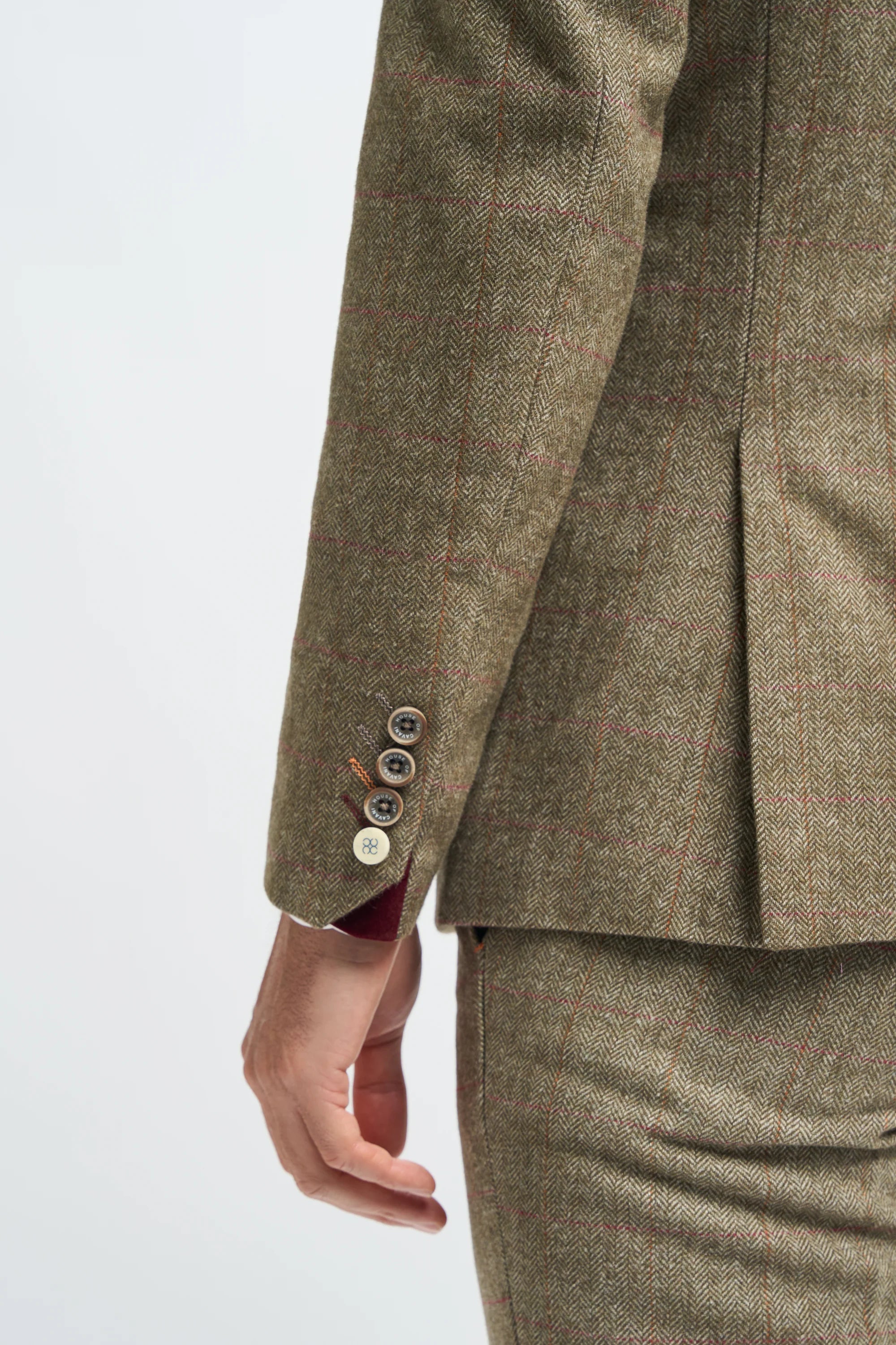 Terno masculino de tweed verde-oliva xadrez
