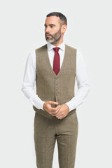 Terno masculino de tweed verde-oliva xadrez