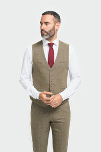 Terno masculino de tweed verde-oliva xadrez