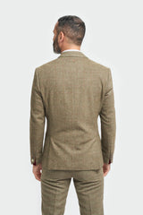 Terno masculino de tweed verde-oliva xadrez