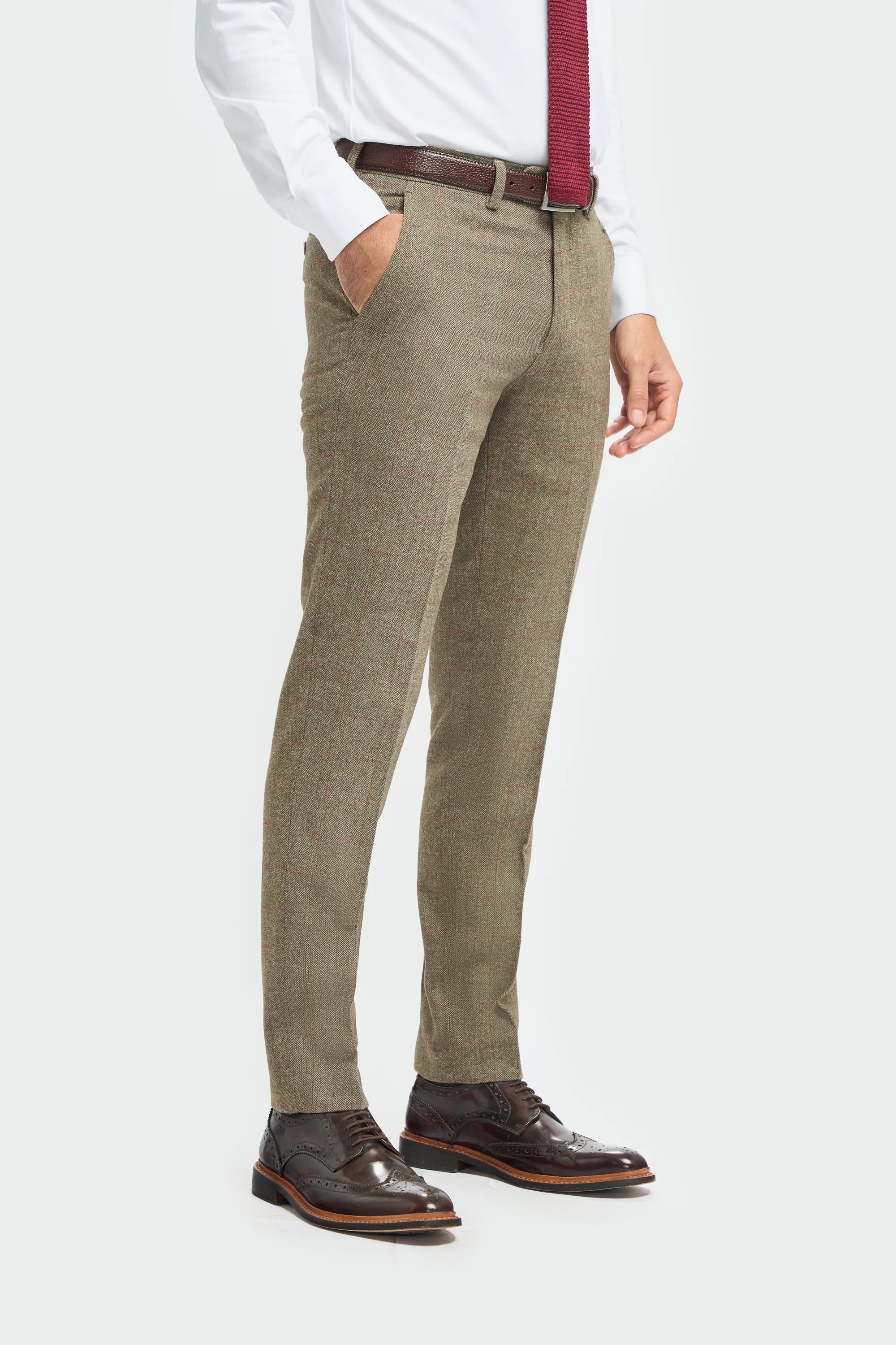 Terno masculino de tweed verde-oliva xadrez