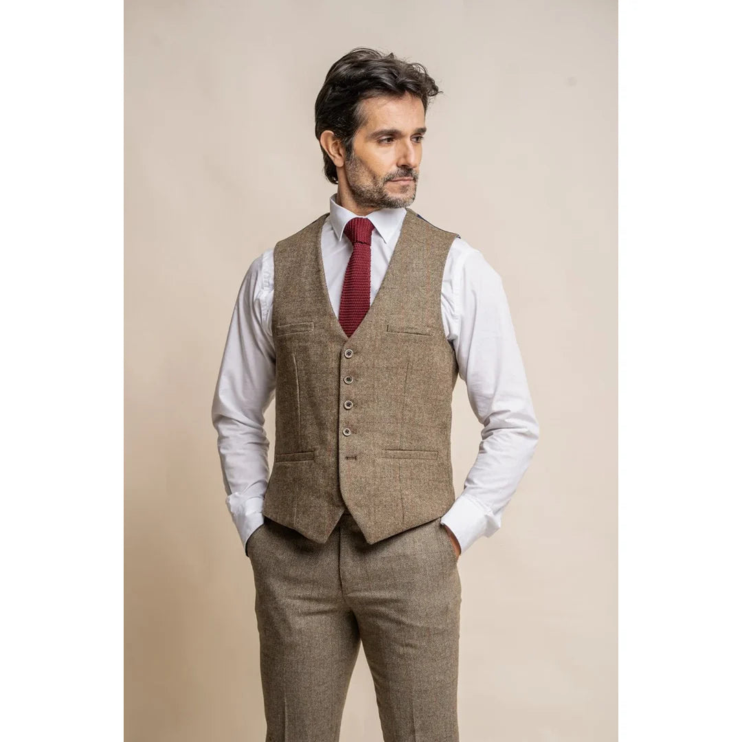 Gaston - Colete masculino de tweed xadrez verde-oliva