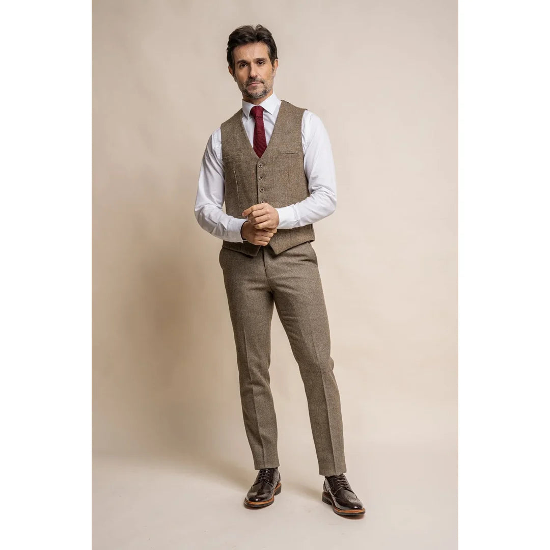 Gaston - Colete masculino de tweed xadrez verde-oliva