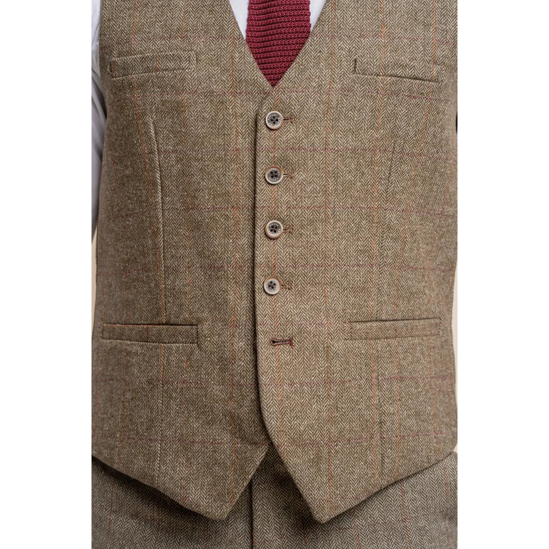 Gaston - Colete masculino de tweed xadrez verde-oliva