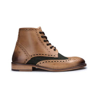 Botas masculinas vintage em couro legítimo, estilo brogue, anos 1920, em camurça e tweed, com cadarço, elegantes e formais.