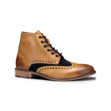 Botas masculinas vintage em couro legítimo, estilo brogue, anos 1920, em camurça e tweed, com cadarço, elegantes e formais.