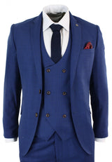 Terno masculino azul xadrez de 3 peças, corte slim.