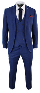 Terno masculino azul xadrez de 3 peças, corte slim.