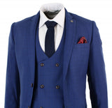 Terno masculino azul xadrez de 3 peças, corte slim.
