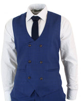 Terno masculino azul xadrez de 3 peças, corte slim.