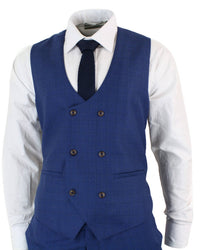 Terno masculino azul xadrez de 3 peças, corte slim.